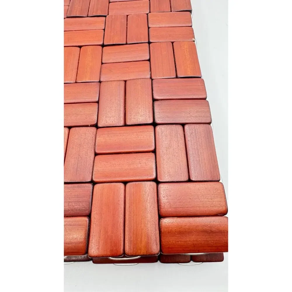 Vintage MCM Wooden Beaded Woven Placemats Set Of 4 15x15